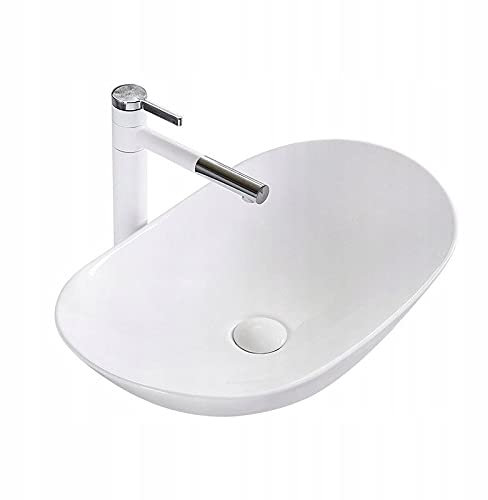 VBChome Waschbecken 62 x 36 x 16 cm Keramik Weiß Oval Waschtisch Groß sehr modern Handwaschbecken Aufsatzwaschbecken Waschschale Gäste WC