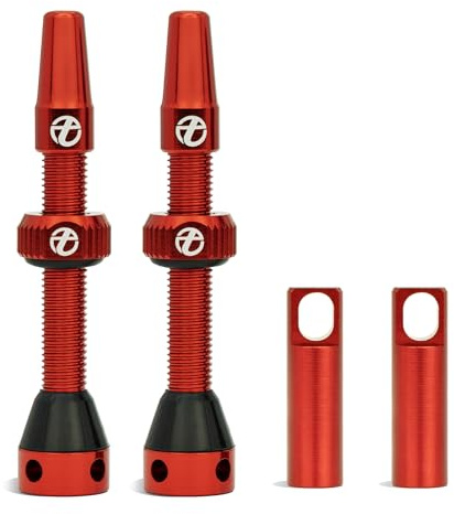 Thinvik Válvula Kit Ultraligero Presta tubeless 48mm - 2 válvulas con tapón de Aluminio y Herramienta extraenúcleos (Rojo Brillante)