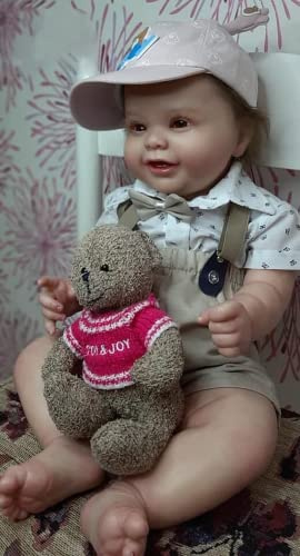 Enjoy with Love 60CM Kleinkind Junge Puppe Weicher Körper Reborn Baby Kodi Bär Lebensechte 3D Malerei mit sichtbaren Adern verwurzeltes Haar Hochwertige Puppe (Blue Eyes)