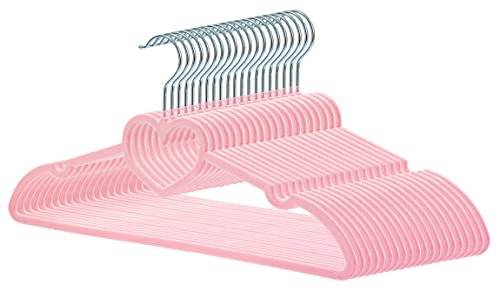 JIUXCF Grucce in velluto antiscivolo per adulti (rosa, 40,6 cm, confezione da 20, con gancio girevole a 360 gradi, resistenti e sottili, per cappotti, abiti, giacche, camicie, canottiere, vestiti