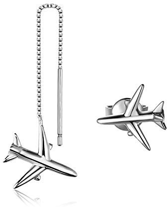 JewelryPalace Asymmetrische Flugzeug Ohrringe Echt Silber 925 Damen, Ohrhänger Lang Hängend, Ohrstecker Mit Gewinde, Schmuck Set Für Mädchen Und Frauen