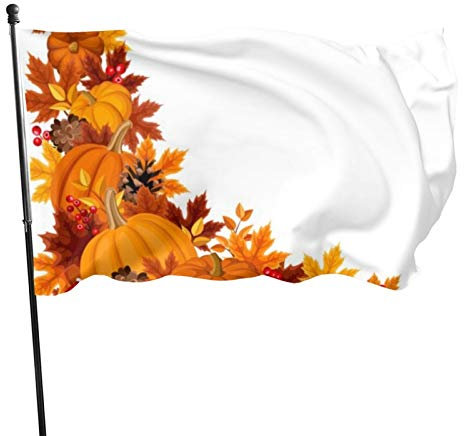 Fahnen 5ft x 3ft mit Ösen, Kürbis-Herbst-Blätter Flaggen Langlebige Polyesterflaggen 5 Fuß x 3 Fuß mit Ösen Banner ideal für Garten Terrasse Hof im Freien