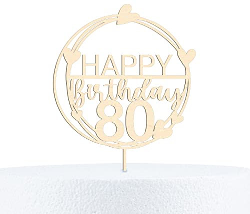 Alsino Happy Birthday Cake Topper Geburtstag 18-90 Jahre Kuchendeko aus Holz - 15 cm Höhe, Motiv wählen:80 Jahre