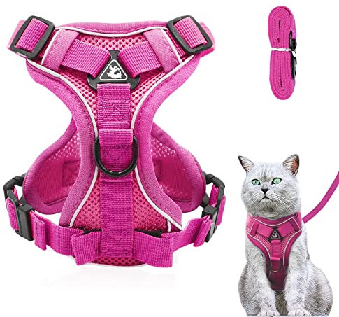 Verstellbares Katzengeschirr Ausbruchsicher, Katzengeschirr mit Leine Set, Softgeschirr für Katze Brustgeschirr für Katzen Kitten Hunde Welpen (Rosa -M)