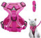 Verstellbares Katzengeschirr Ausbruchsicher, Katzengeschirr mit Leine Set, Softgeschirr für Katze Brustgeschirr für Katzen Kitten Hunde Welpen (Rosa -M)