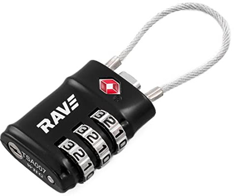 RAVE Lucchetto TSA a Combinazione, con combinazione di numeri, Nero