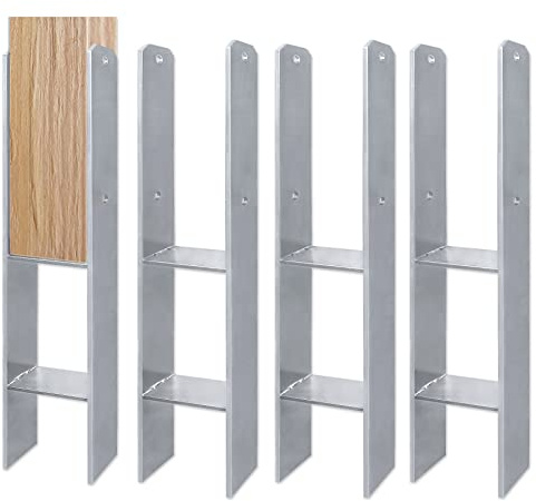 Froadp H-Pfostenträger Set aus 5mm Stahl Holzpfosten Bodenplatte Anker Bodenhülse Zaunträger Universal Zaunpfosten für Gartenzäunen Pergolen Carports (81x60x600mm, 4 Stück)