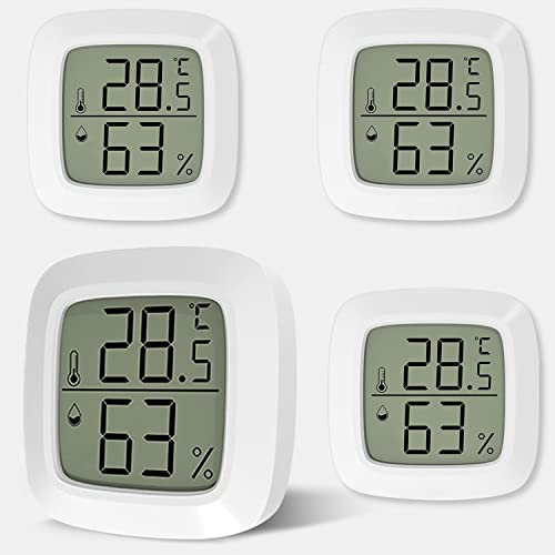 Mini LCD Hygrometer Innen 4 Stk, Digital Thermometer für Innenräume, Thermometer Hygrometer mit luftfeuchtigkeitsmesser, Raumthermometer zimmerthermometer für Babyzimmer Wohnzimmer Büro Gewächshaus