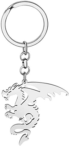 LONYOO Porte-clés Dragon Gallois Porte-clés Fantaisie en Acier Inoxydable Dinosaure Cadeaux pour Femme Fille Porte-monnaie Clés de Voiture Charms (Plaqué Argent 132)