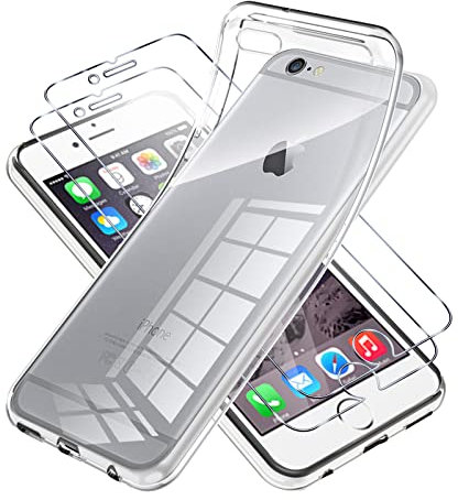 Vauki Cover per iPhone 6/iPhone 6s con 2 Pezzi Vetro Temperato,Custodia Ultra Trasparente Silicone Morbido TPU e Pellicola Protettiva,Antiurto Sottile Cellulare Case per iPhone 6S 4.7