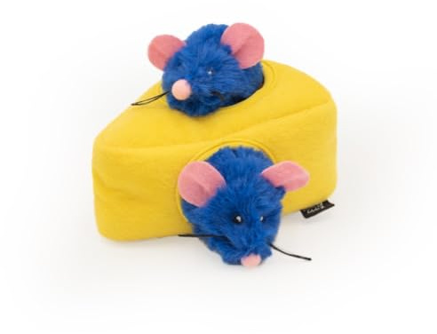 ZippyPaws Burrow - Interactive Plush Cat Puzzle Toy with Refillable Catnip Miniz, Perfect for Mental Stimulation, Hide-and-Seek Games, and Hours of Fun for Kittens and Cats - Mice 'n Cheese