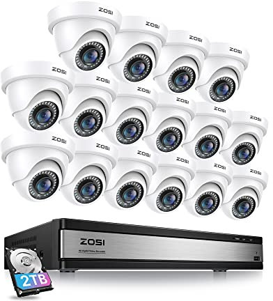 ZOSI 16CH 1080P 2TB HDD DVR Überwachungskamera Set mit 16X 2MP Dome Kamera Überwachung Außen System, 24m IR Nachtsicht, Bewegung Alarm