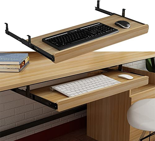 Tastaturablage mit höhenverstellbarer – Tastaturschublade – zum Ausziehen unter dem Schreibtisch – mit 14-Zoll-Gleitschiene – Schreibtischverlängerung, Ellenbogen-Armstütze – Holz-Tastaturab