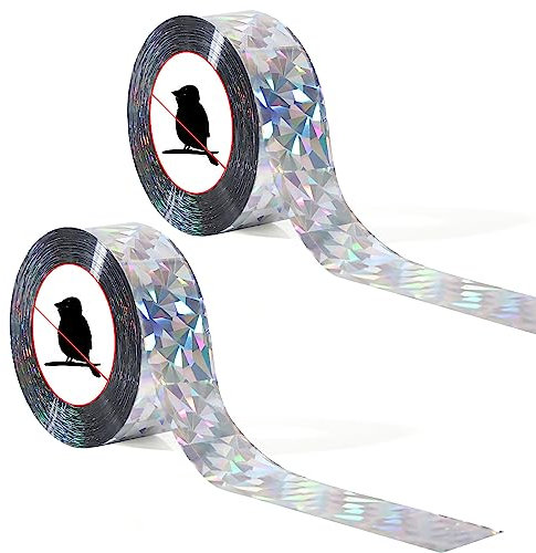2 Rouleaux de 100m de Ruban Adhésif Holographique, Ruban Holographique Ruban Adhésif Double Face à Paillettes pour Pigeons Taches de Rousseur Corbeaux Étourneaux Hirondelles Dans le Jardin