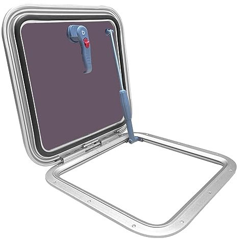 ISURE MARINE Anodized Aluminum 16.7x 16.7 Push Out Deck Hatch Boat Yacht Square Opening Portlight Replacement Window Porthole Hole Deck,Marine Hatch Porthole with Tempered Glass for Boat/Yacht/RV