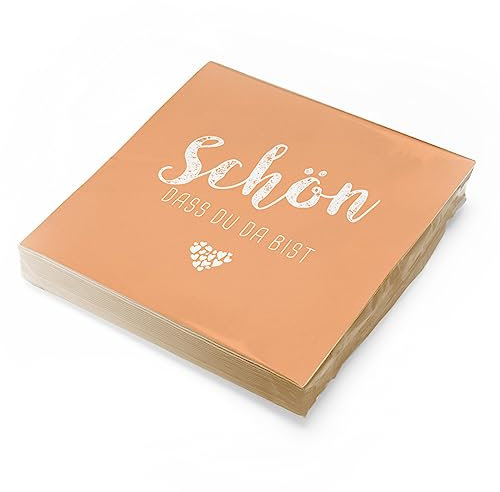 itenga Servietten Schön dass du da bist 30 x 30cm 3-lagig 20 Stück für Kommunion Konfirmation Hochzeit Taufe und andere Feiern (apricot)