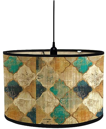 Morbuy Abat-Jour en Bambou - Motif Rhombe Style Vintage Diamètre 30cm - Lampe Tambour pour Table, Chevet, Murale - Décoration