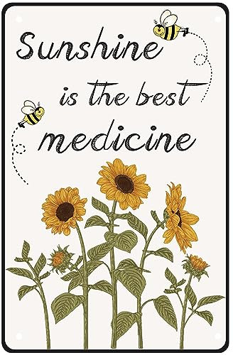 CREATCABIN Blechschild,Sonnenblume,Biene,Sonnenschein,Metallschilder,Gartenhaus,Plakette,Vintage-Plaketten,Retro-Poster,Galerie,Wandkunst,Druck Für Zuhause,Küche,Bauernhaus,Sommergeschenke,8x12Zoll