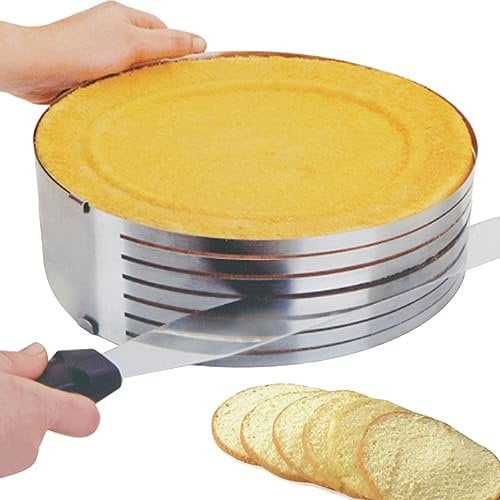 Cake Rings, Cake Cutter Ring 9-12inch Adjustable Stainless Steel Round DIY Layer Slicer Anti-Rust Washable Mousse Bread Crepe Cake Leveller