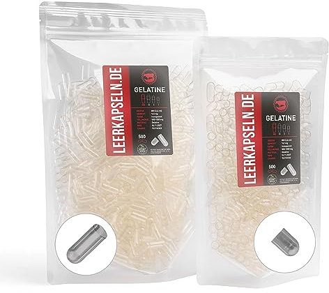 Lot de 500 capsules de gélatine - Taille 000 - Caps séparés - Capsules vides de bœuf transparentes - Aucune ouverture préalable nécessaire (500)