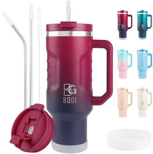 BOGI 40oz Tumbler with Straw and Lid,Leakproof Travel Mug with Handle,Double Walled Stainless Steel Tumbler with 2 in 1 Air Tight Lid,Reusable Insulated Cup for Cold and Hot Drinks Idea Gifts | DRed