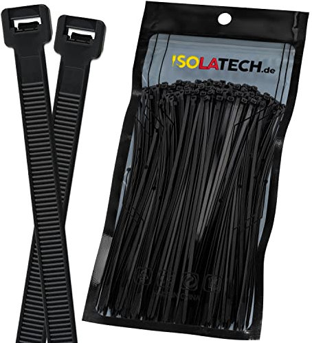 ISOLATECH Bridas negras resistentes a los rayos UV, 200 unidades, 350 mm x 3,6 mm, grandes, pequeñas, largas, anchas, finas, extrafuertes, resistentes al desgarro, cierre de seguridad, calidad