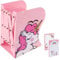 CAUTIOUS Verstellbar Buchstützen, rutschfeste Bücherstützen, Kinder Metall Bücherstützen, Cartoon Buch Halterung Bookends mit Haftnotiz Ausziehbar auf 49.5cm(Rosa)