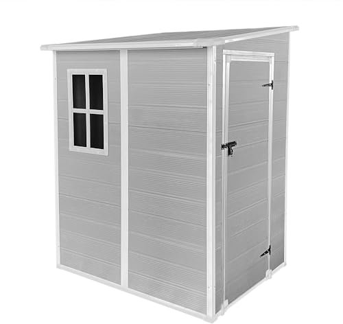 Panana Plastic Garden Storage Shed Outdoor Storage Includes Plastic Floor, Strong Structure House Tool Shed Utility Chest Shed Box (D15-142x 122x 192 cm)