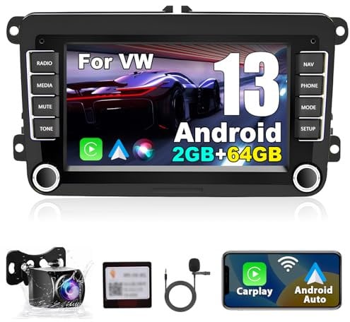 Podofo [2+64G] Wireless CarPlay Autoradio per VW/Seat/Skoda, 7 pollici Android 13 HD Touch Screen Car Stereo Con Android Auto/Bluetooth GPS/WiFi/HiFi/RDS/USB/FM/SWC/RCA/CANBUS/MIC+AHD Retrocamera