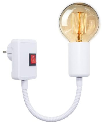 Portalampada E27 con Interruttore, Lampada a Braccio con Spina, Convertitore Presa Portalampada Flessibile, Portalampada Spina Basi E27 Flessibile, Adattatore Lampada da Parete con Spina per Cucina
