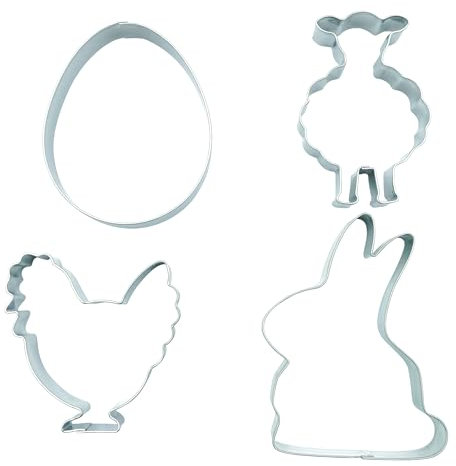 BekkiB 4er-Set Ausstechformen Ostern - Ausstecher in Ei-, Schaf-, Hennen- & Hasen-Form - Ausstecher aus Edelstahl sind spülmaschinengeeignet - 531824