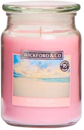 Luxury Scented Large Glass Jar Candle by Wickford & Co – 18oz, 95-Hour Burn Time, Ideal for Any Space & Special Occasions (Blush Beaches)