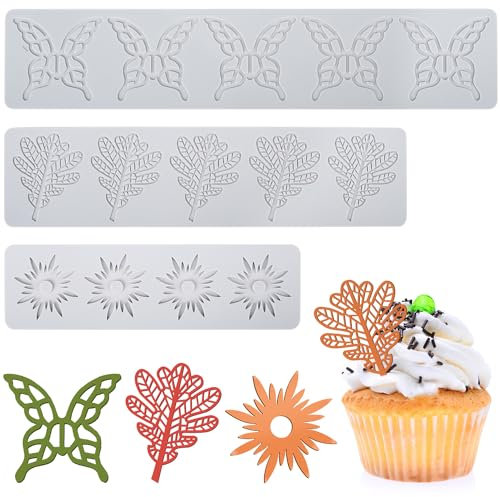 RNHDLY 3 Pezzi Stampo in Silicone a Forma Foglia, Stampi per Fondente in Silicone, Stampo in Silicone a Foglia di Cioccolato per Dolci per Pasta di Zucchero per Pasta di Zucchero, Cioccolato, Fondente