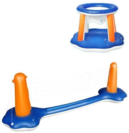 Ensemble de Flotteurs de Piscine Gonflables, Filet de Volley-Ball et Cerceaux de Basket-Ball, Jouets de Jeu de Natation pour Enfants et Adultes, Ensemble de Sports Nautiques (1)