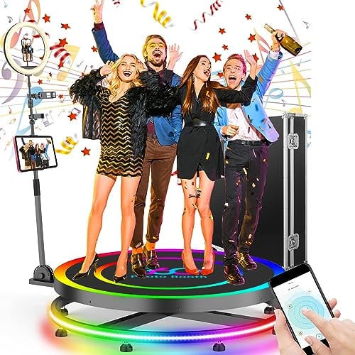 360-Grad-Fotokabine für 1–7 Personen – App + Fernbedienung, automatische Zeitlupe – 360-Grad-Kamera-Videokabine – Flightcase, für Party, Hochzeit mit Trolley, 100 cm