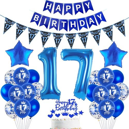 Blau Luftballon 17. Geburtstag Dekoration Blau Tortendeko 17. Geburtstag Junge Geburtstagsdeko 17 Jahre Junge Folienballon 17 Ballon 17 Party deko