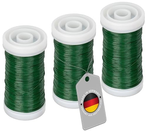 ECENCE Alambre manualidades - 3 rollos 100m, Alambre de mirto recocido de hierro en color Verde para plantas y floristería, Alambre para atar