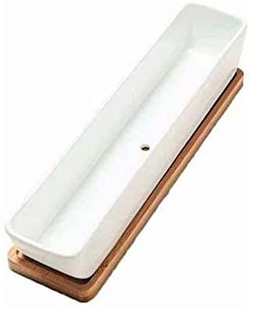 Hperu Planter Pots, Succulent Planter Pots Long Recandangle Planter Planter avec soucoupes de Bambou Succulent Planter pour la Cuisine du Jardin pour la Maison