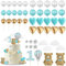 49 Stück Teddybär Babyparty Kuchen Dekoration Set, Teddybär Geburtstagstorte Deko, Jungen 1.Geburtstag Cake Topper, Baby Dusche Tortendeko Geburtstag für Baby Shower und Geburtstag Party (Blau)