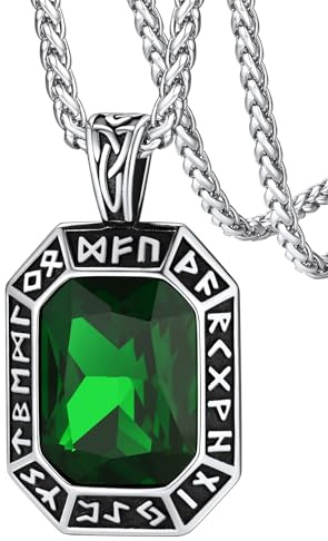 FaithHeart Onyx Schmuck für Damen Herren, Edelstahl Wikinger Rune Halskette mit Onyx Stein，Schutz Amulett für Mama Papa Geliebte