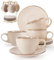 Futelang 237ml Cappuccinotassen 4er-Set - Dickwandige, isolierte, lagerfähige Kaffeetassen und Untertassen aus Keramik mit Ständer, perfekt für Tee, Cappuccino und Latte - Nostalgie Weiß