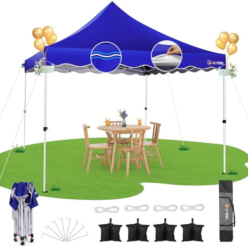 HOTEEL Faltpavillon 3x3 Wasserdicht Stabil Pop Up Pavillon Klappbar 3x3m, mit 4 Sandsäcken, 4 Seilen, 4 Heringen und Gewelltem Rand, Verdickte 0,6mm Querrohre,310cm Hoch,Dunkelbl