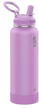 Takeya Actives 40 oz Vacuum Insulated Stainless Steel Water Bottle with Straw Lid, Premium Quality, Lilac