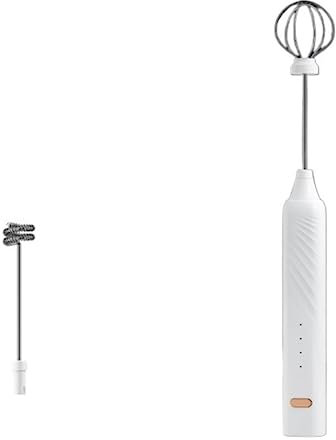 PIPONS Mousseurs à Lait Fouet Matcha Mélangeur Rechargeable USB Mousseur À Lait Mélangeur Électrique De Poche Fabricant De Mousse Fouet en Acier Inoxydable Mousseur de Lait(White)