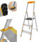 DRABEST Trittleiter 3 Stufen Klappbar - Alu Leiter - Stabiler Klappleiter mit Ablage und Breiten Stufen - 120 mm, rutschfest - Leiter für Hausgebrauch und Arbeit - bis 150kg