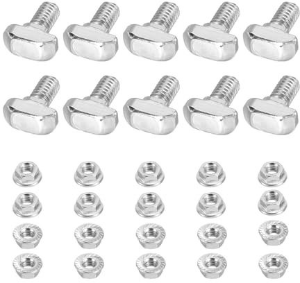 PATIKIL M6x12 Hammerkopfschraube T-Schraube, 10 Stück T-Nut-Hammerkopfschrauben mit 10 Stück Sechskantflanschmuttern für 3030er Serie Europäisches Standard-Aluminiumprofil