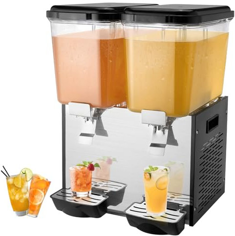 VEVOR Distributore di Bevande Commerciali, Distributore Succhi 2 x 18 L 370 W, Macchina Bevande in Acciaio Inox 304 Uso Alimentare, Temperatura Raffreddamento 7-12 °C, per Bevande Fredde, Ristoranti