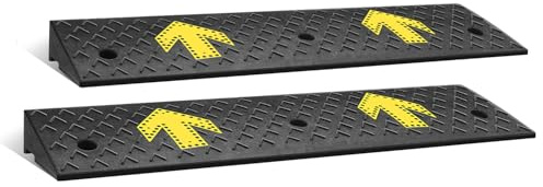 DNA Motoring 2pcs 3.1 Rise Rubber Arrow Curb Ramp Heavy Duty Loading Driveway Ramp Threshold Ramp 37.4 L x 9.1 W x 3.1 H for Loading Dock, Warehouse, Motorcycles, Cars, TOOLS-00649