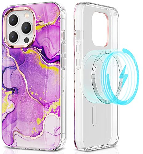 SHEDEER Magnetic Cover - iPhone 13 Pro Case Compatible with MagSafe Wireless Charging, 13 Pro Case Ultra-Slim Shockproof Protection, Glossy Fade-Resistant Pattern Design (Purple)