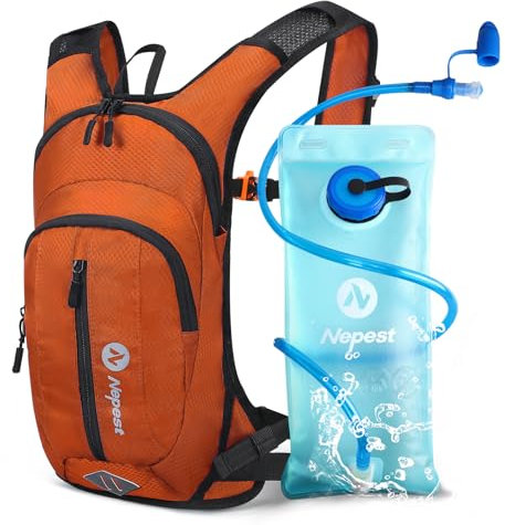 Nepest Hydration Pack Backpack with 2L Water Bladder, Lightweight Water Backpack for Hiking, Running, Biking, Orange